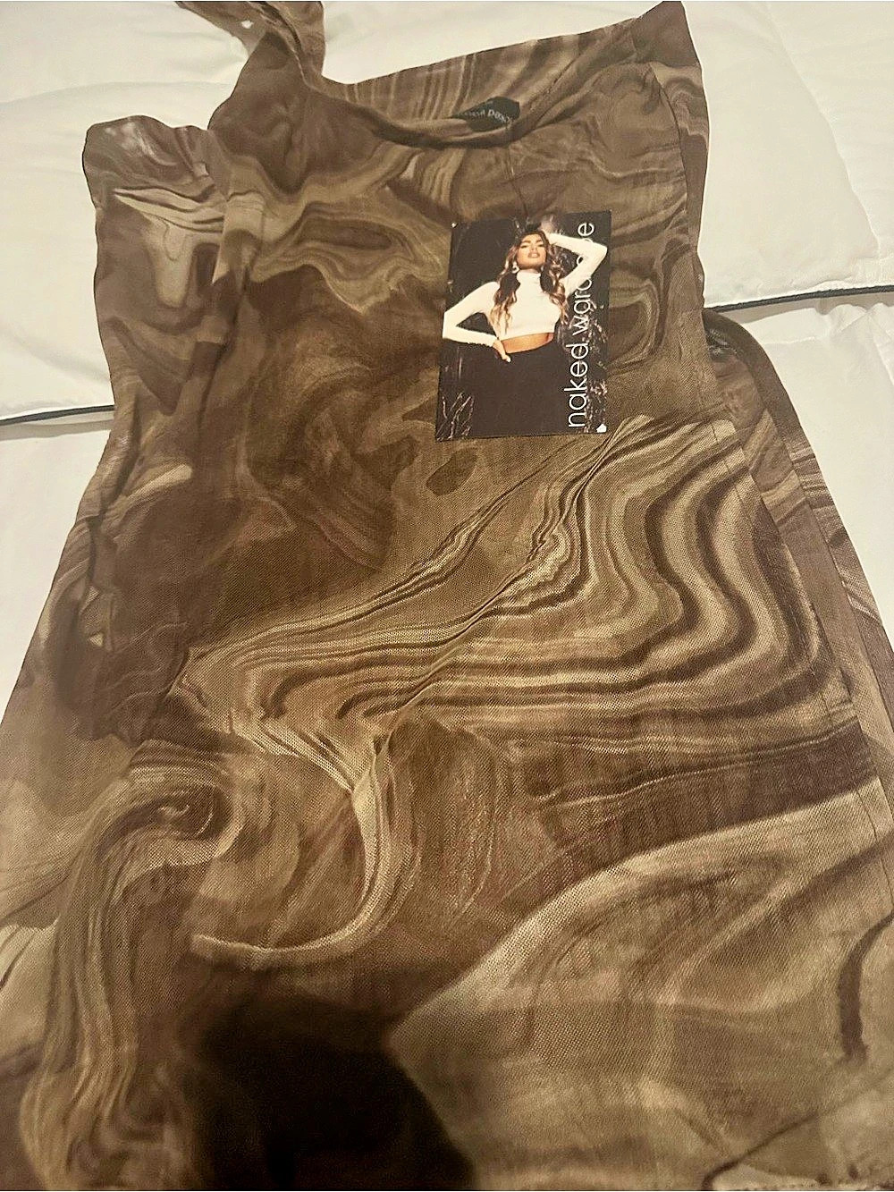 naked wardrobe Abstract Mini Dress in Brown & Silver NWT